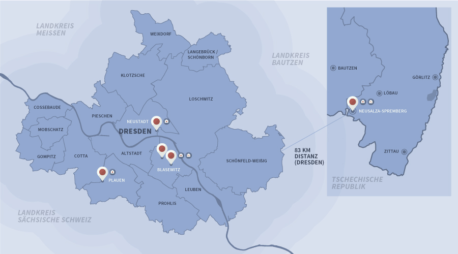 Standorte in Dresden sowie in Neusalza